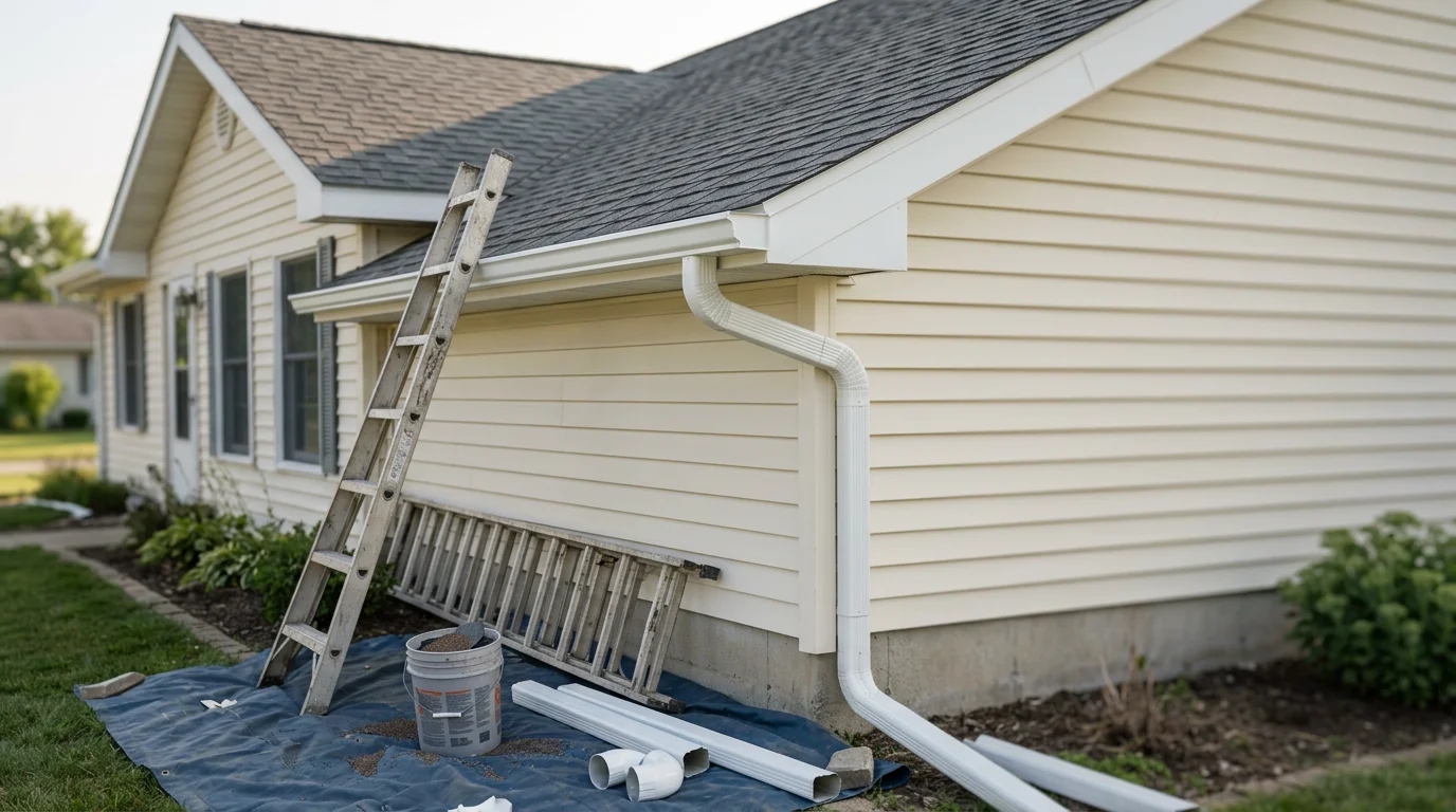 Clean gutters and downspouts on a residential home